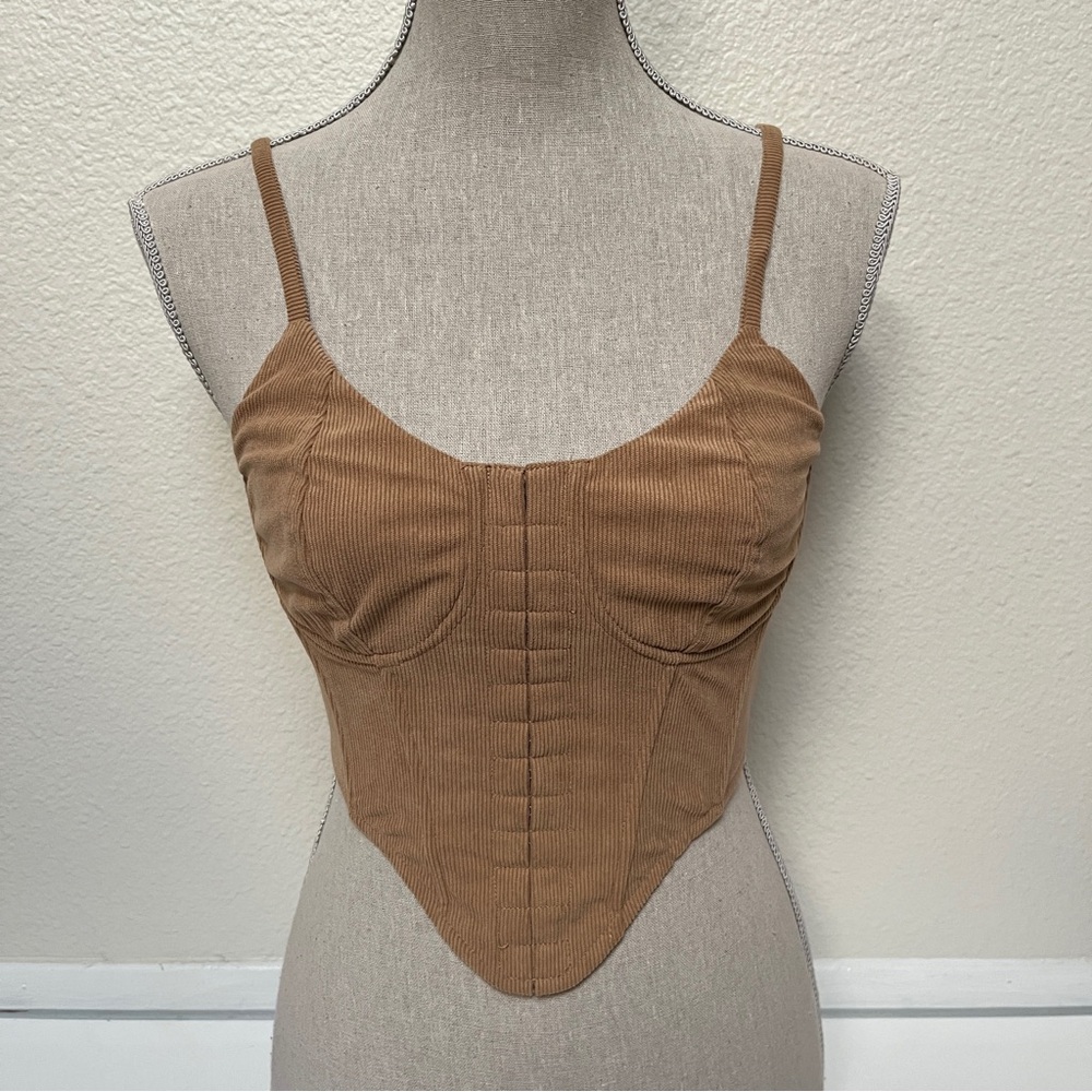 Princess Polly Brown Corduroy Corset Cami Top, size 2